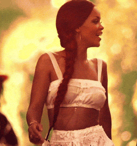 Rihanna walking with joy in the Man Down video