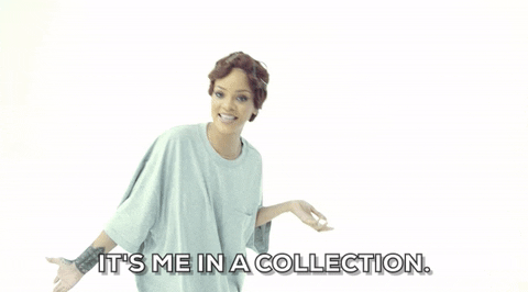 Rihanna saying "It's me in a collection" while infront of a solid white background